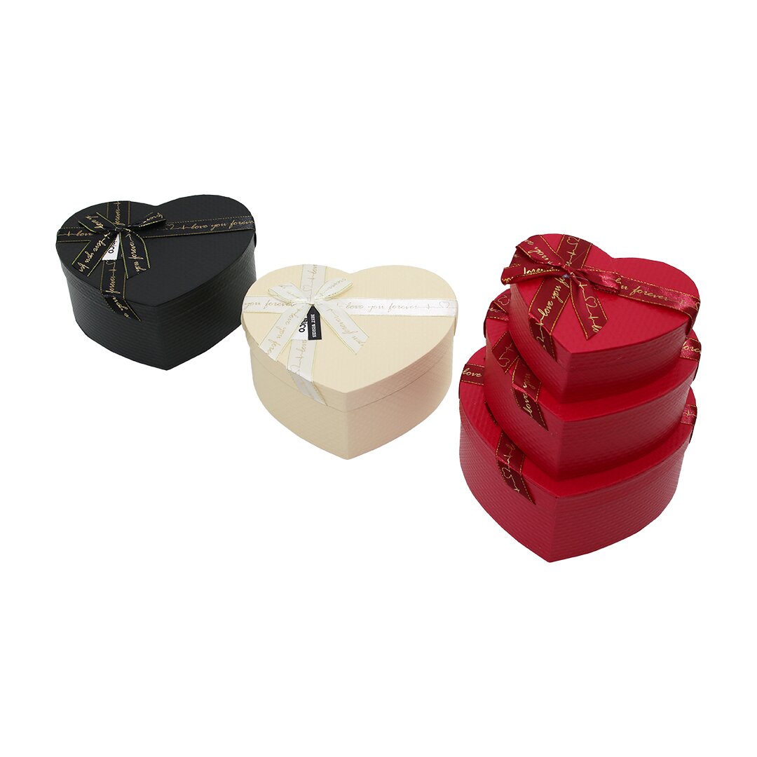 3PCS Kalp Mat Mix Renkli Karton Hediye Kutusu Kurdelalı 22X20-19X17-16X14CM
