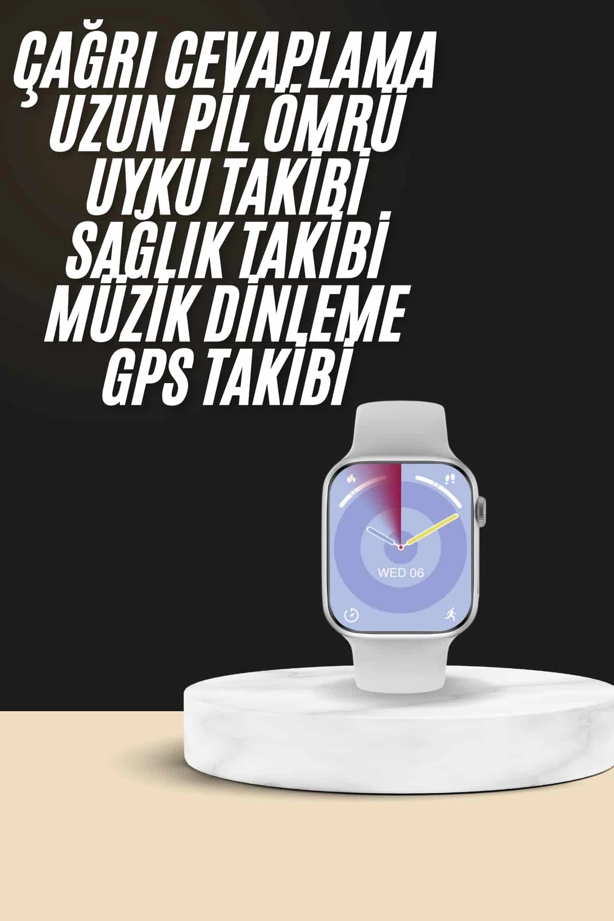 Uzun Ömürlü Akıllı Saat Kulaklık Hediyeli 45 mm Gümüş Renk