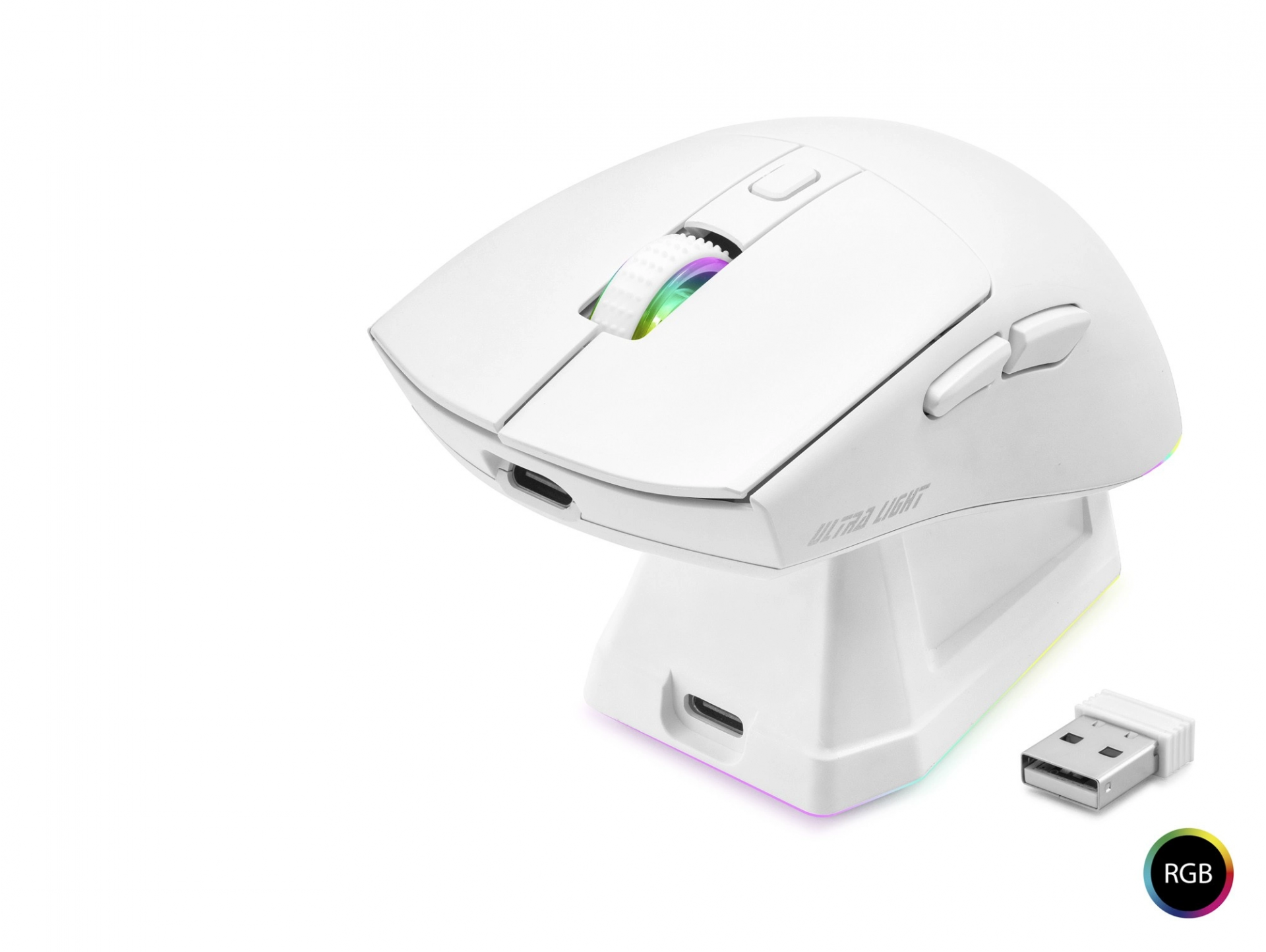 Şarj Standlı Kablosuz RGB Mouse Beyaz 1600 DPI