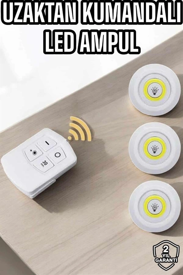 Uzaktan Kumandalı 3'lü LED Lamba Yapışkanlı Beyaz Işık