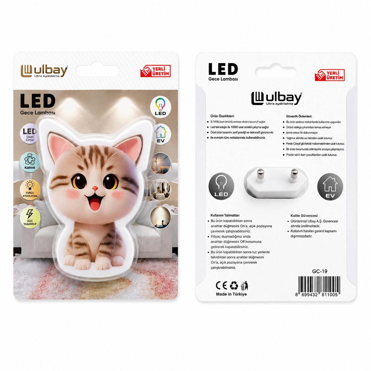 Şık Kedi Ledli Gece Lambası 10 Adet Set