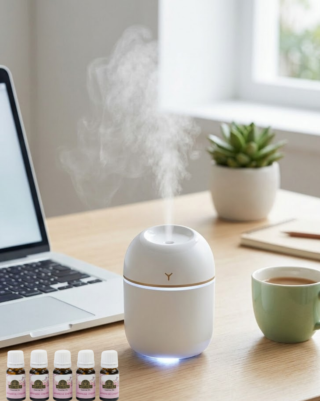 Mini Hava Nemlendirici USB Bağlantılı LED Işıklı 5 Esans Hediyeli Aromaterapi Difüzörü