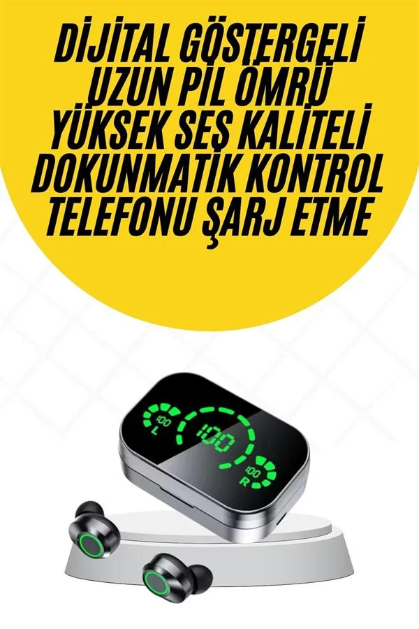 Kablosuz Bluetooth Kulaklık Çift Telefon Destekli Powerbankli Dijital Göstergeli