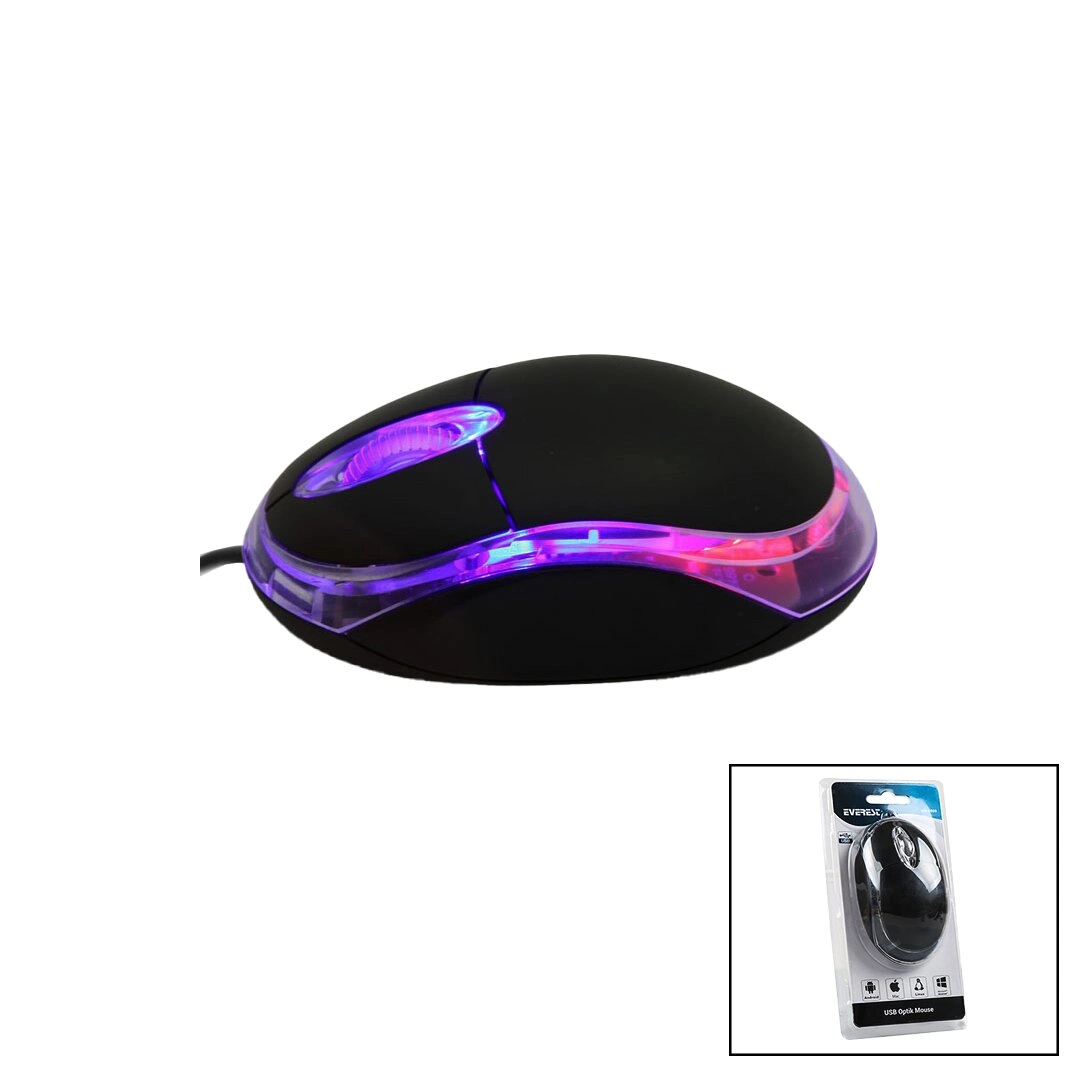 Işıklı Siyah Kablolu Optik Mouse 1200 DPI 110 cm Kablo