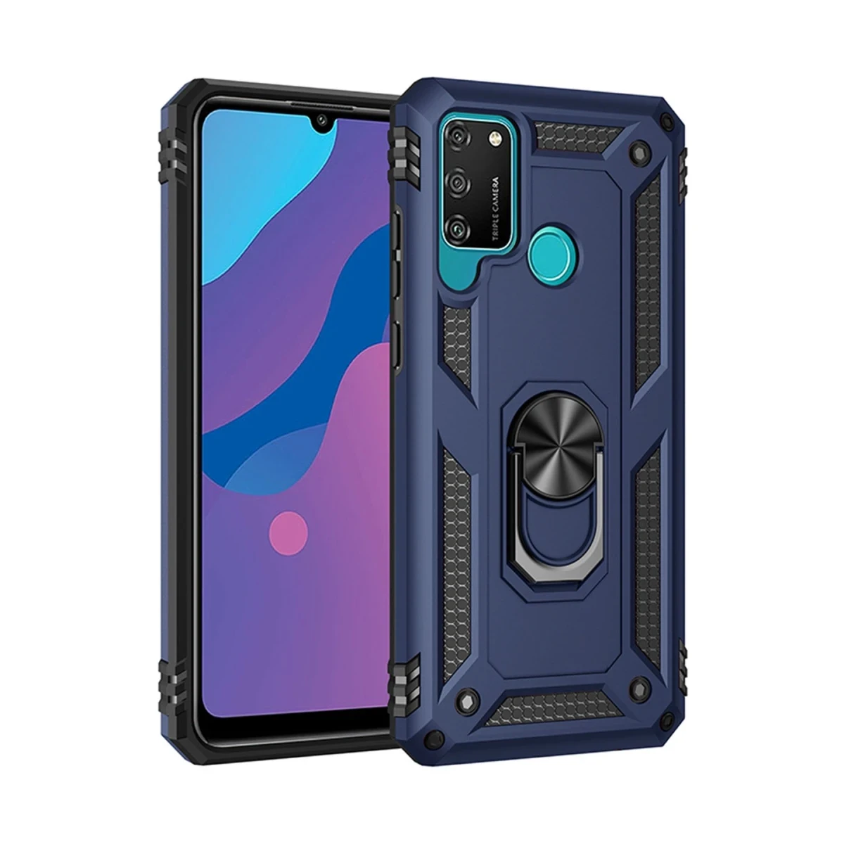 Huawei Y6P Kılıf Sofya Yüzüklü Silikon Kapak - Lacivert