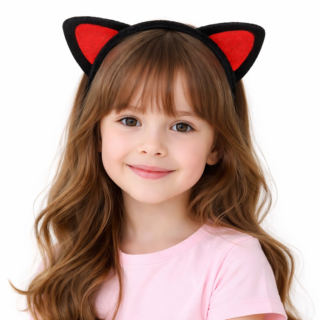 Peluş Kedi Kulak Taç Kırmızı Siyah ? Çocuk Parti & Kostüm Tacı