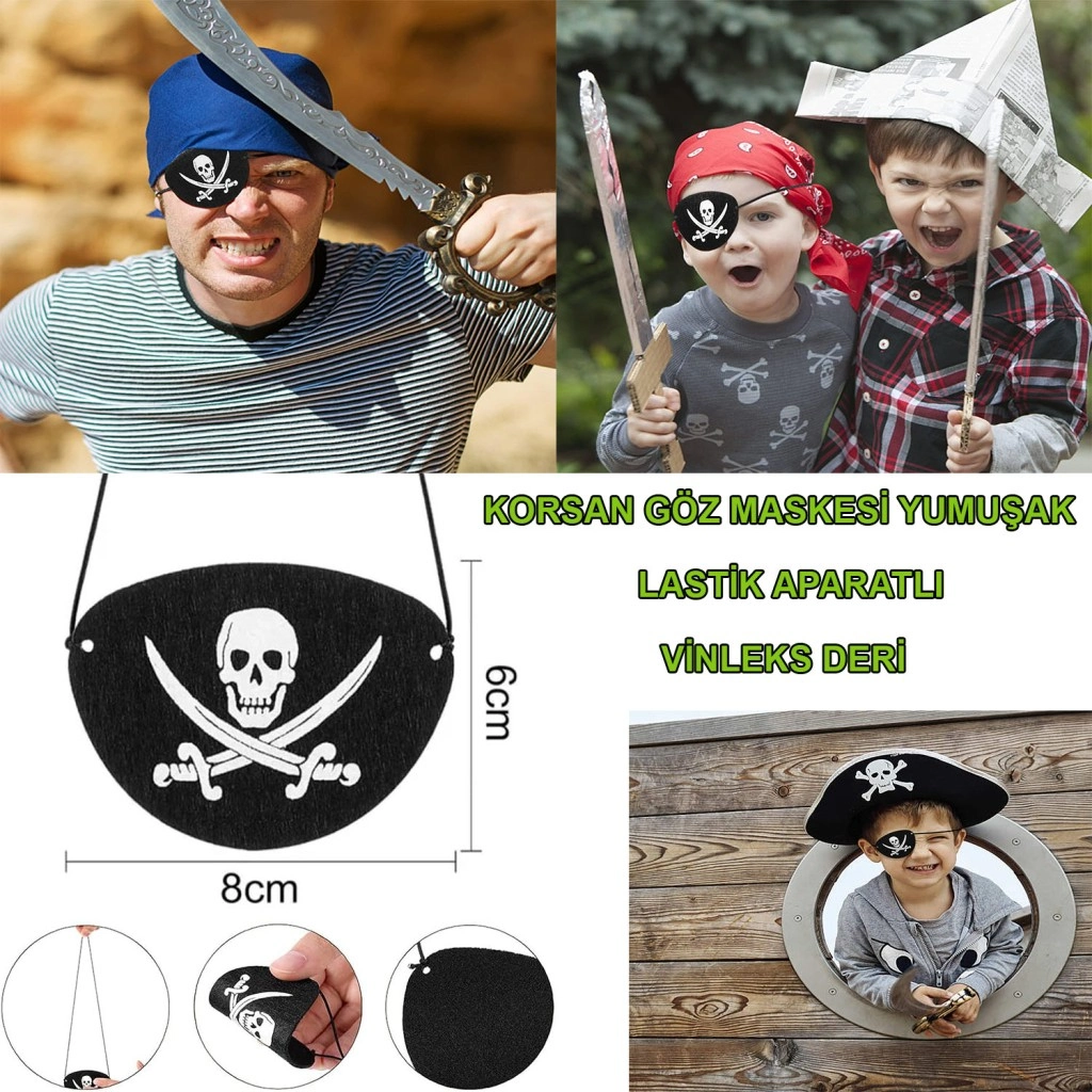 Korsan Tarzı Lastikli Deri Göz Bandı Göz Maskesi