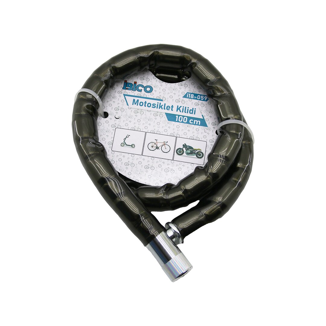 Tüp Anahtarlı Metal Kafa Çelik Motor - Bisiklet Kilit Silindirik Spiral Kilit Siyah Kılıf 22MM X 100CM