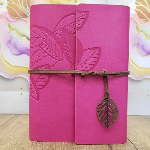 Şık Yaprak Tasarımlı Deri Defteri 18.5x12.5 cm