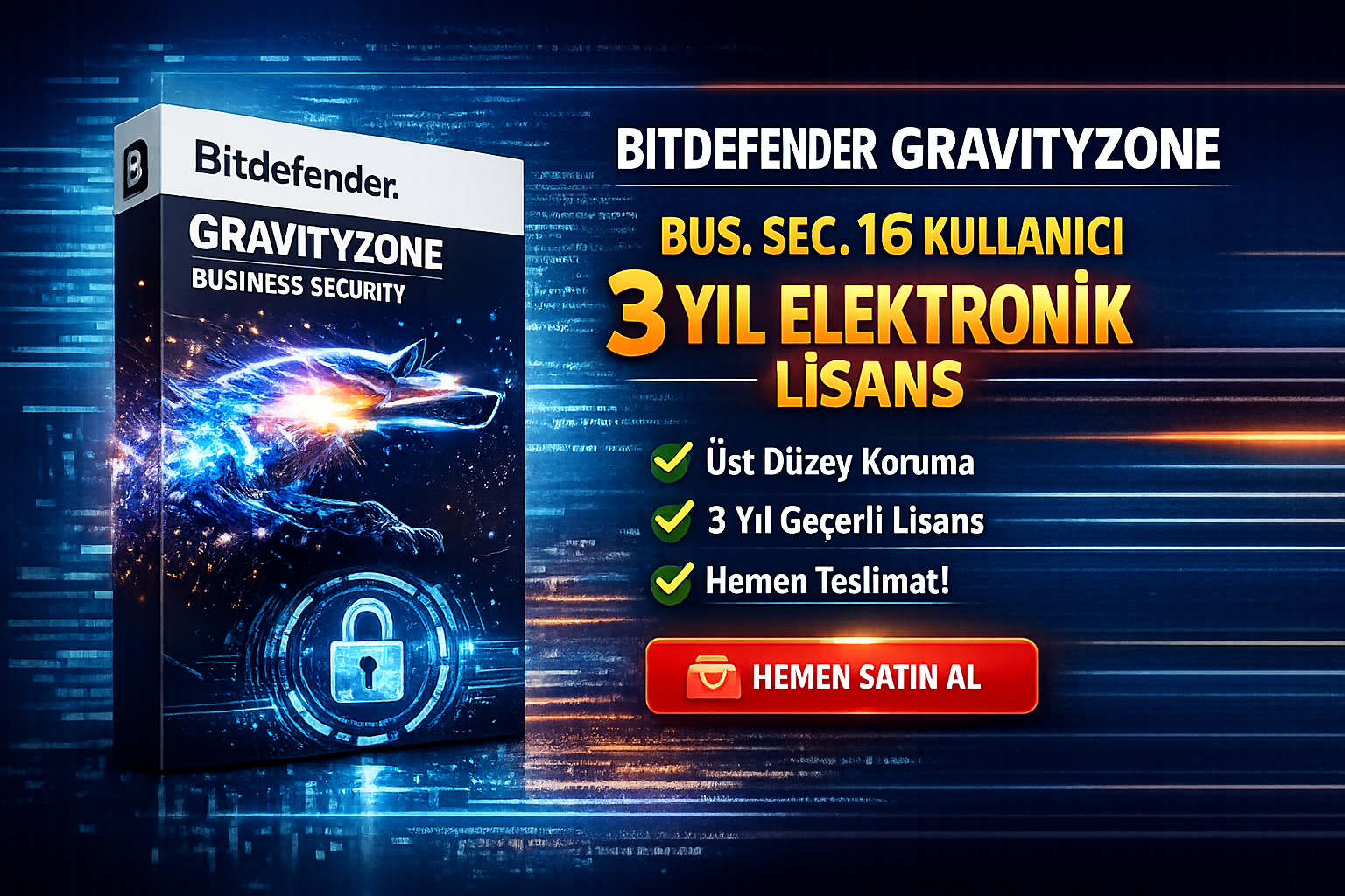 BITDEFENDER GRAVITYZONE BUS. SEC.16 KULL.3 YIL ELEKTRONIK LISANS