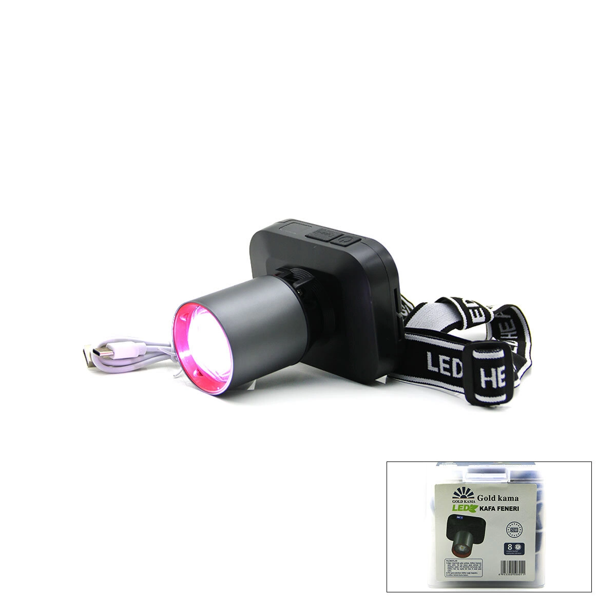 Güçlü Şarjlı Kafa Lambası 50W USB Type-C Fener