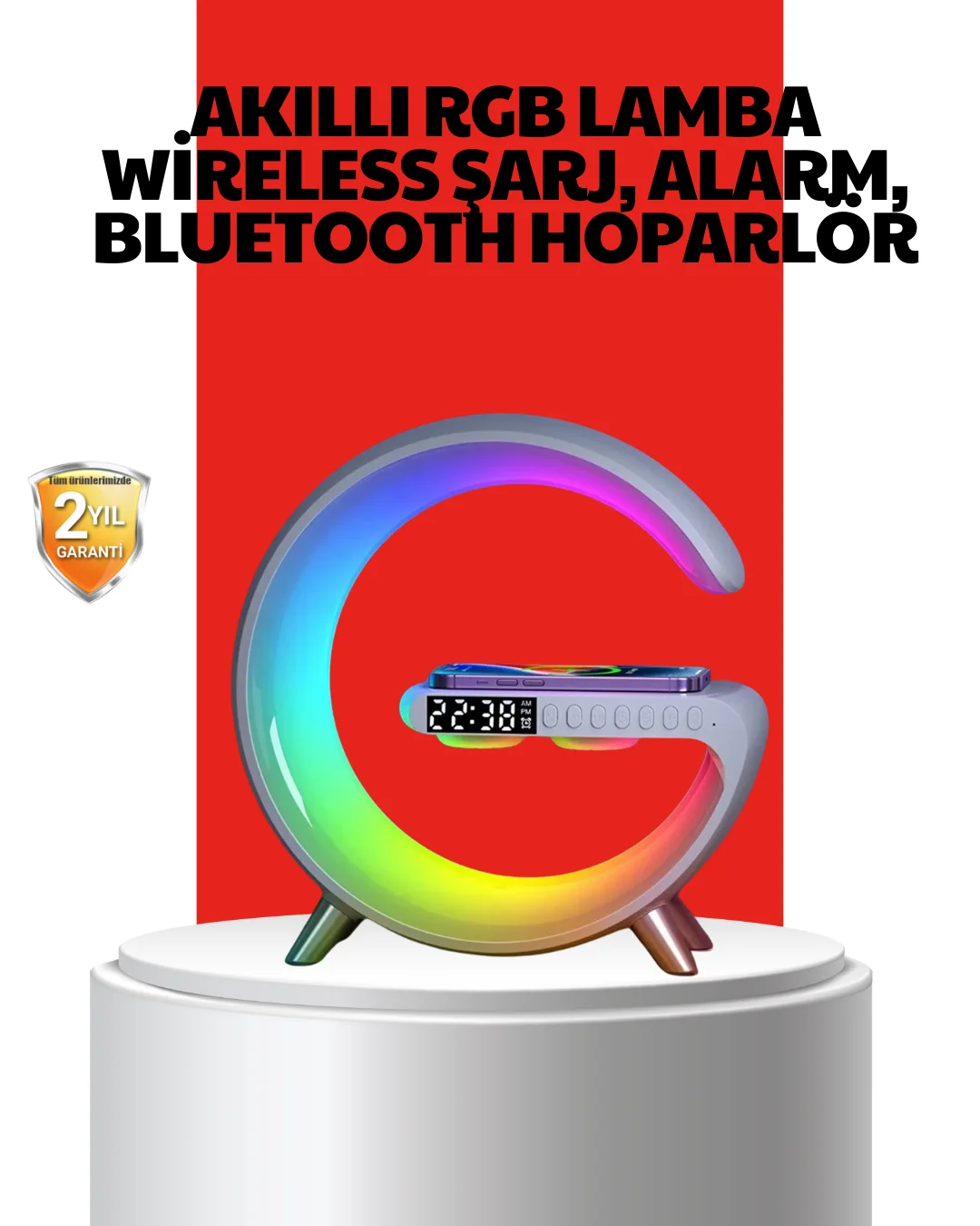 Kablosuz Şarjlı Atmosfer Lambası Bluetooth Hoparlör ve Akıllı Alarm Özellikli