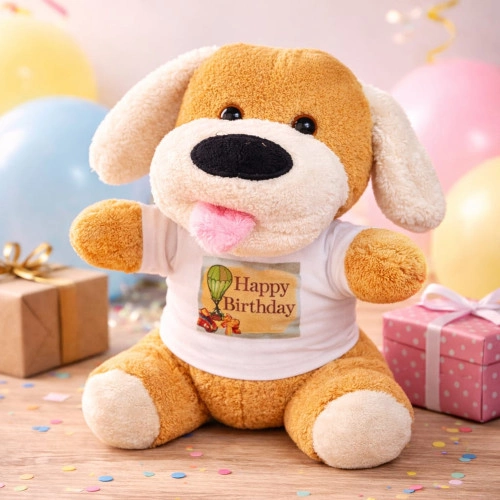 Sevimli Peluş Oyuncak Köpek 25 cm Happy Birthday Tişört