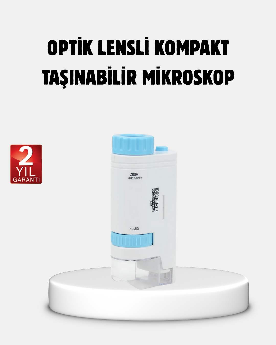 Taşınabilir Eğitim Mikroskobu 80X–200X LED Işıklı ve Darbeye Dayanıklı