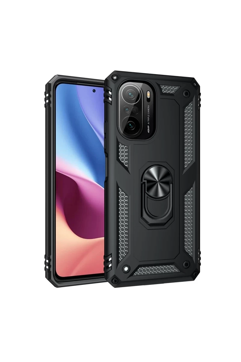 Xiaomi Poco F3 Uyumlu Kılıf Sofya Yüzüklü Silikon Kapak - Siyah