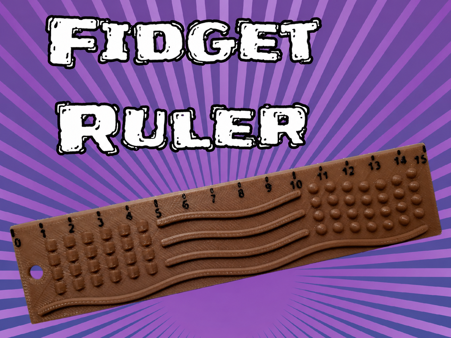 3D Baskı Dokunsal Fidget Cetveli - Kabartmalı Stres ve Odaklanma Oyuncağı - Kahverengi