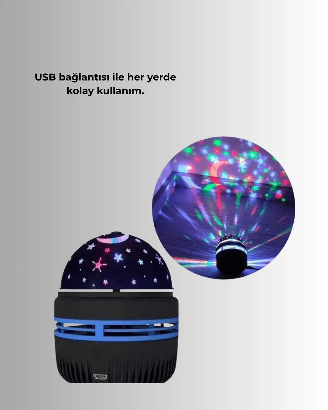 Döner Galaxy Işık Şovu USB'li Projektör Lamba 10x7 cm
