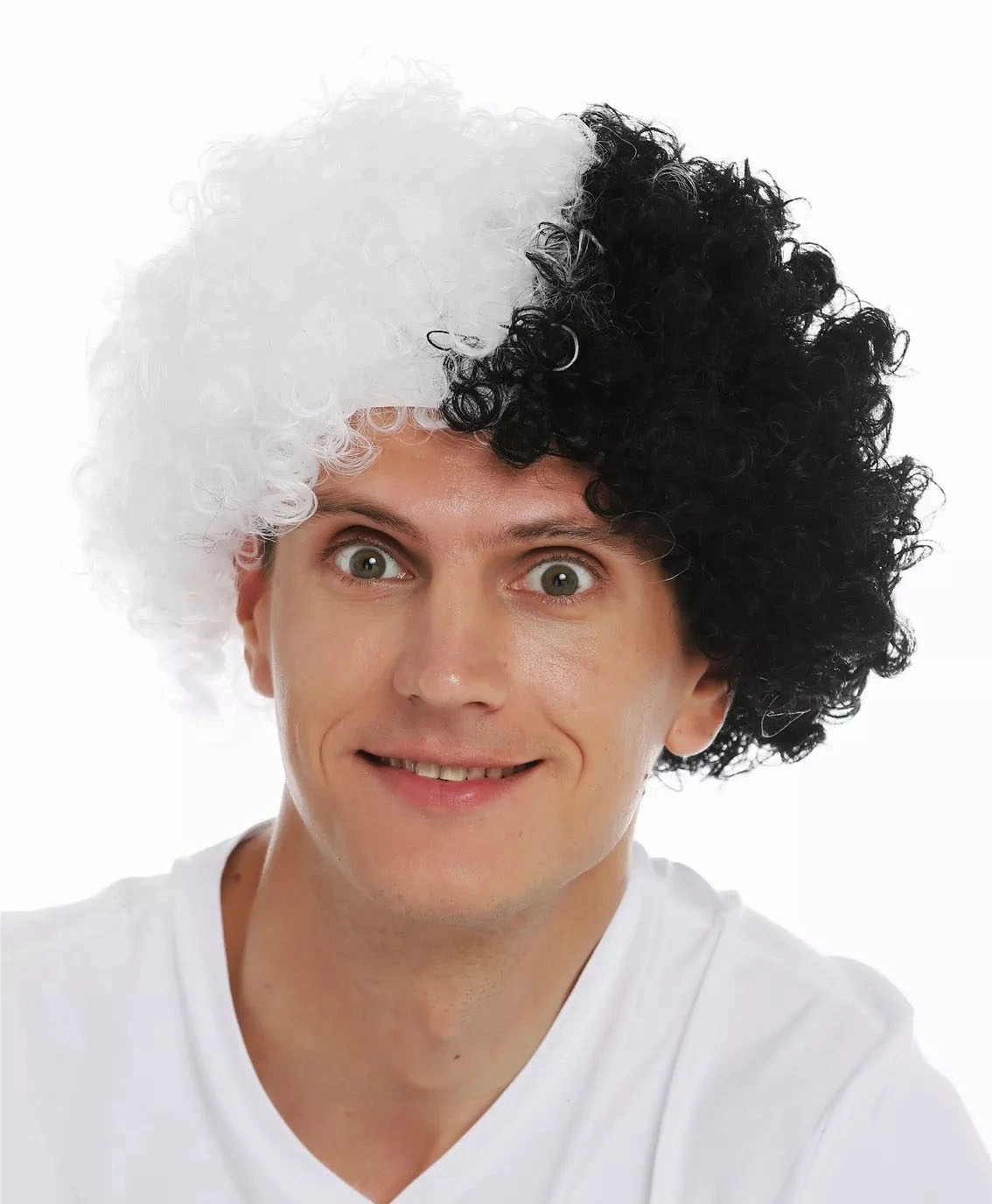 Kıvırcık Afro Peruk Siyah Beyaz 1 Adet Taraftar İçin