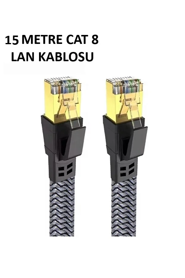 Cat 8 LAN Kablosu –Ethernet Kablosu Örgü Kaplama, Yüksek Hızlı (15 METRE)