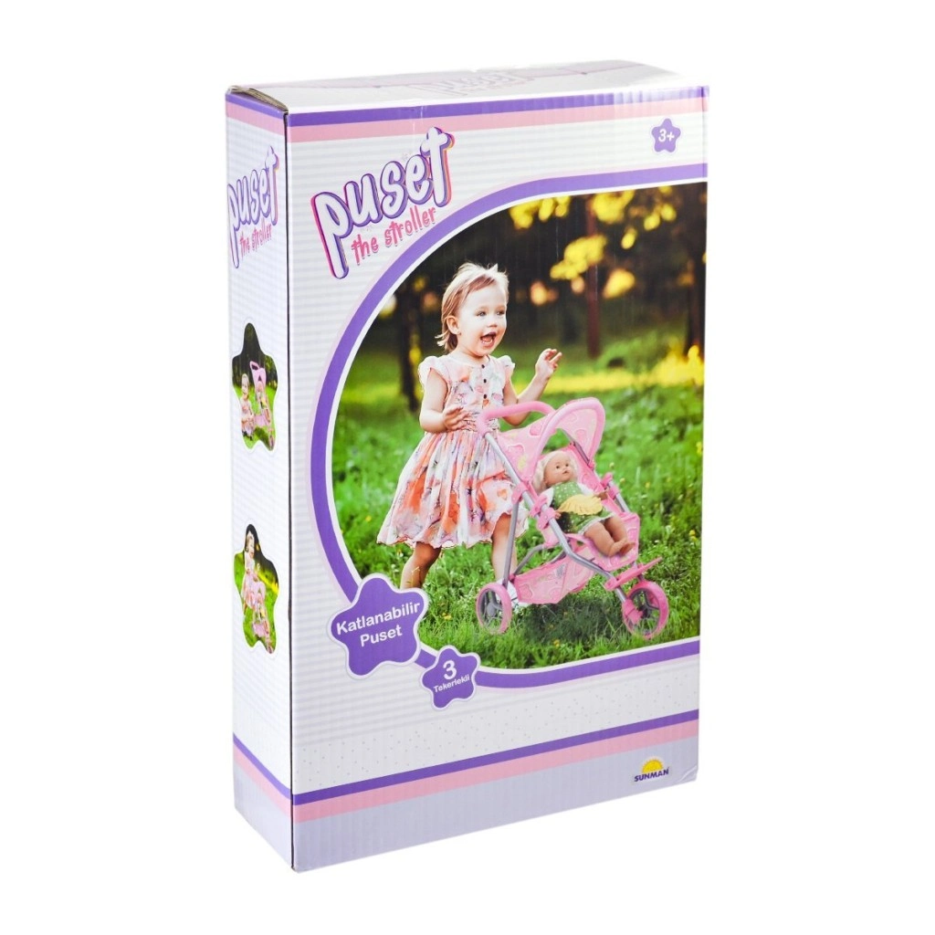Çilek Desenli 3 Tekerlekli Tenteli Oyuncak Puset