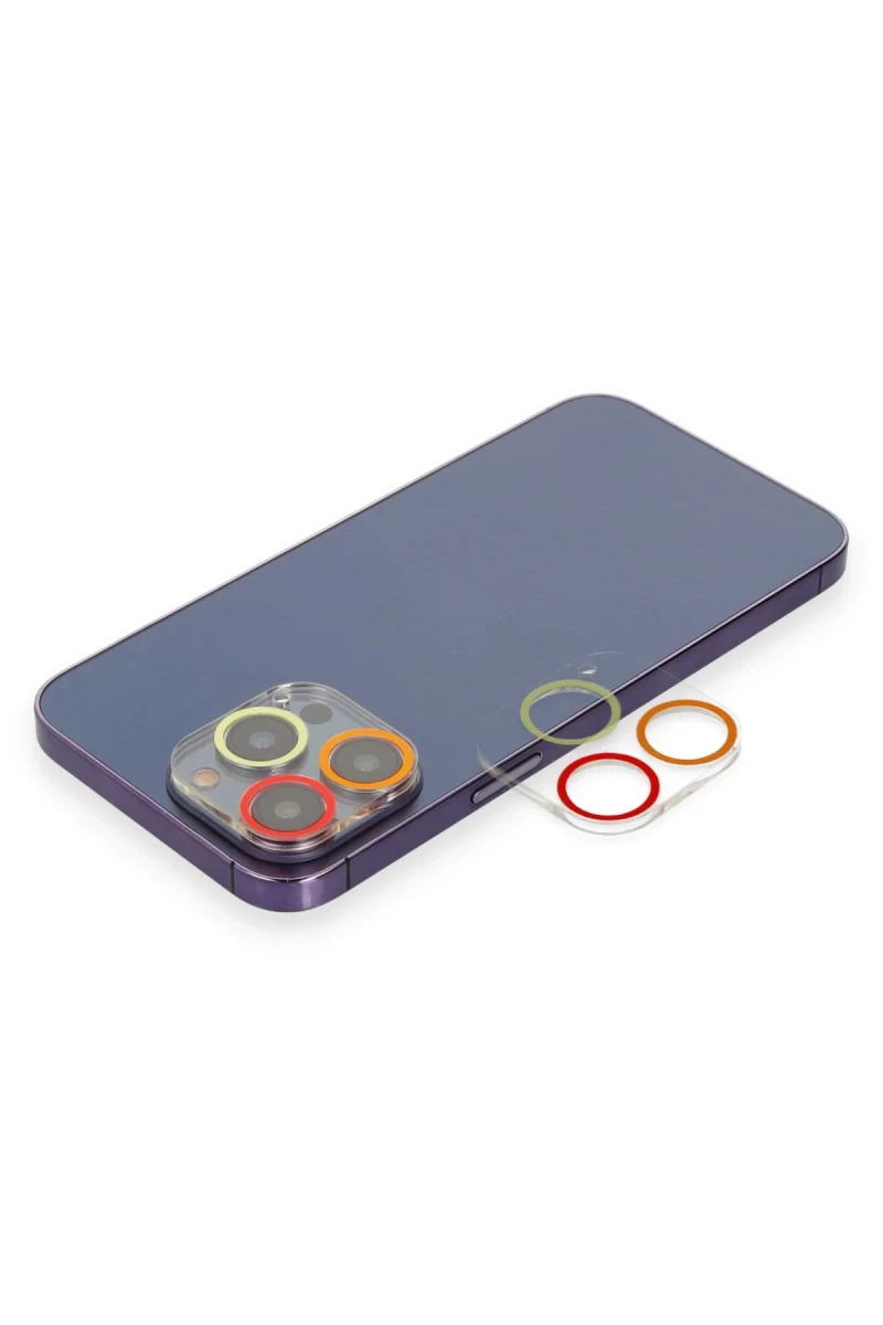 Apple iPhone 13 Pro Max Uyumlu Renkli Kamera Lens Koruma Cam - Turuncu-Kırmızı