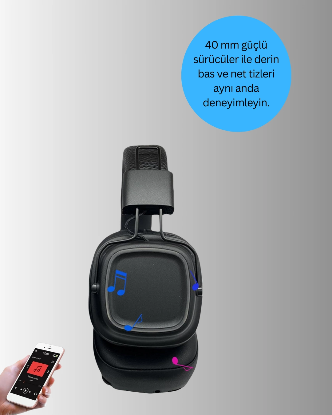 Kablosuz Bluetooth Kulak Üstü Kulaklık 1 Adet Konforlu Tasarım
