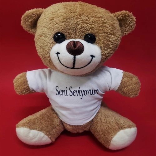 Sevimli Tişörtlü Peluş 25 cm Kahverengi Hediye