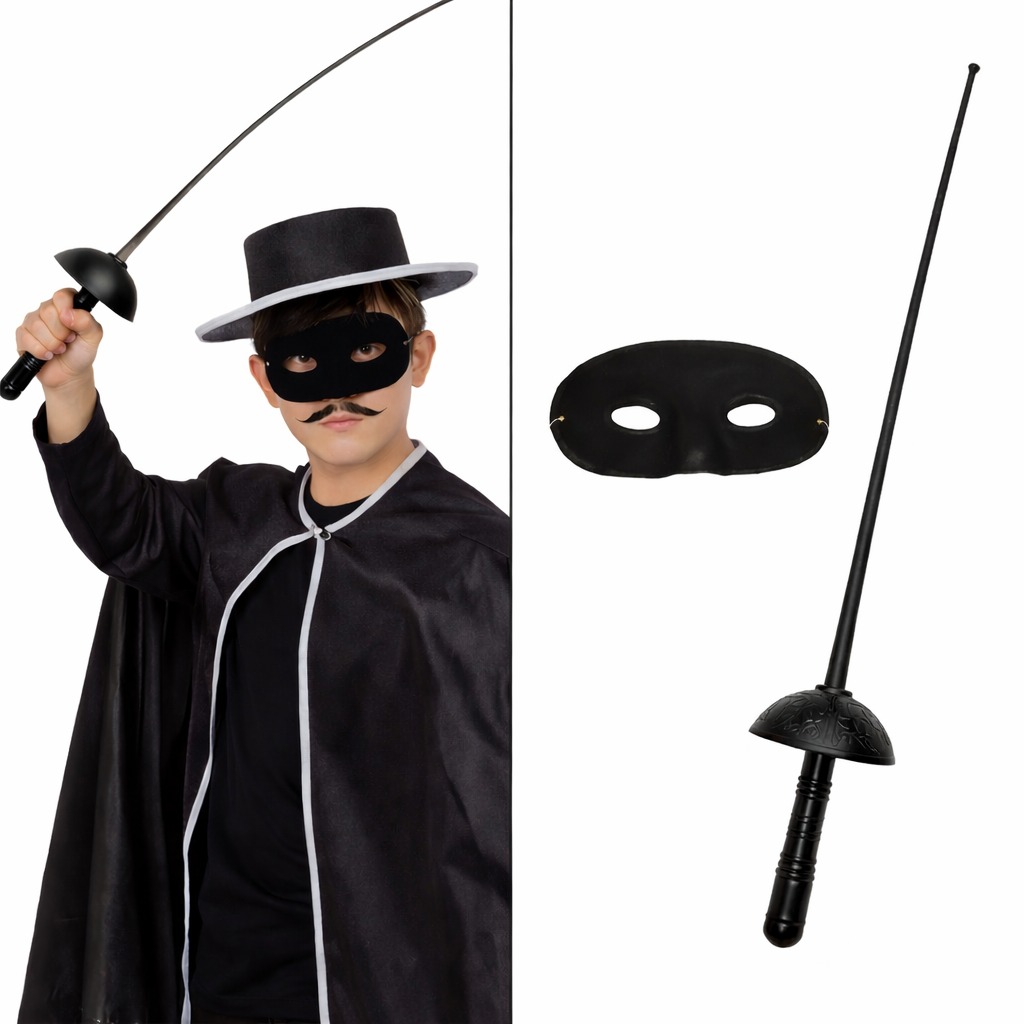 Zorro Kostüm Plastik Aksesuar Seti ? Maske ve Kılıç (67 cm)