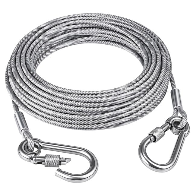 SN-38108 10 Metre Çelik Köpek Bağlama Halatı Kilitli Karabina PVC Kaplamalı
