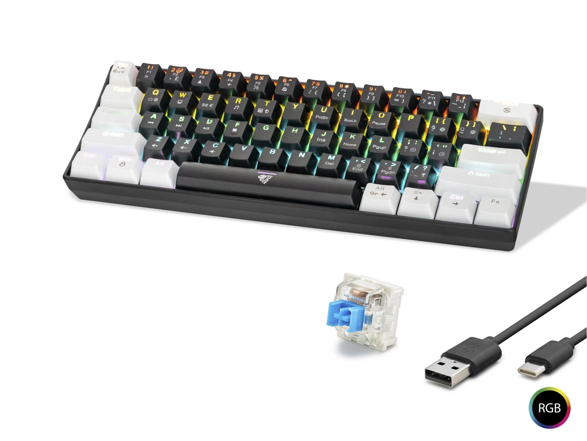 Rainbow Klavye 61 Tuş Blue Switch Siyah Beyaz (Mekanik Model)