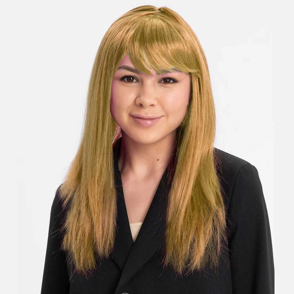 Şık Altın Renk Düz Kesim Uzun Parti Peruğu 1 Adet