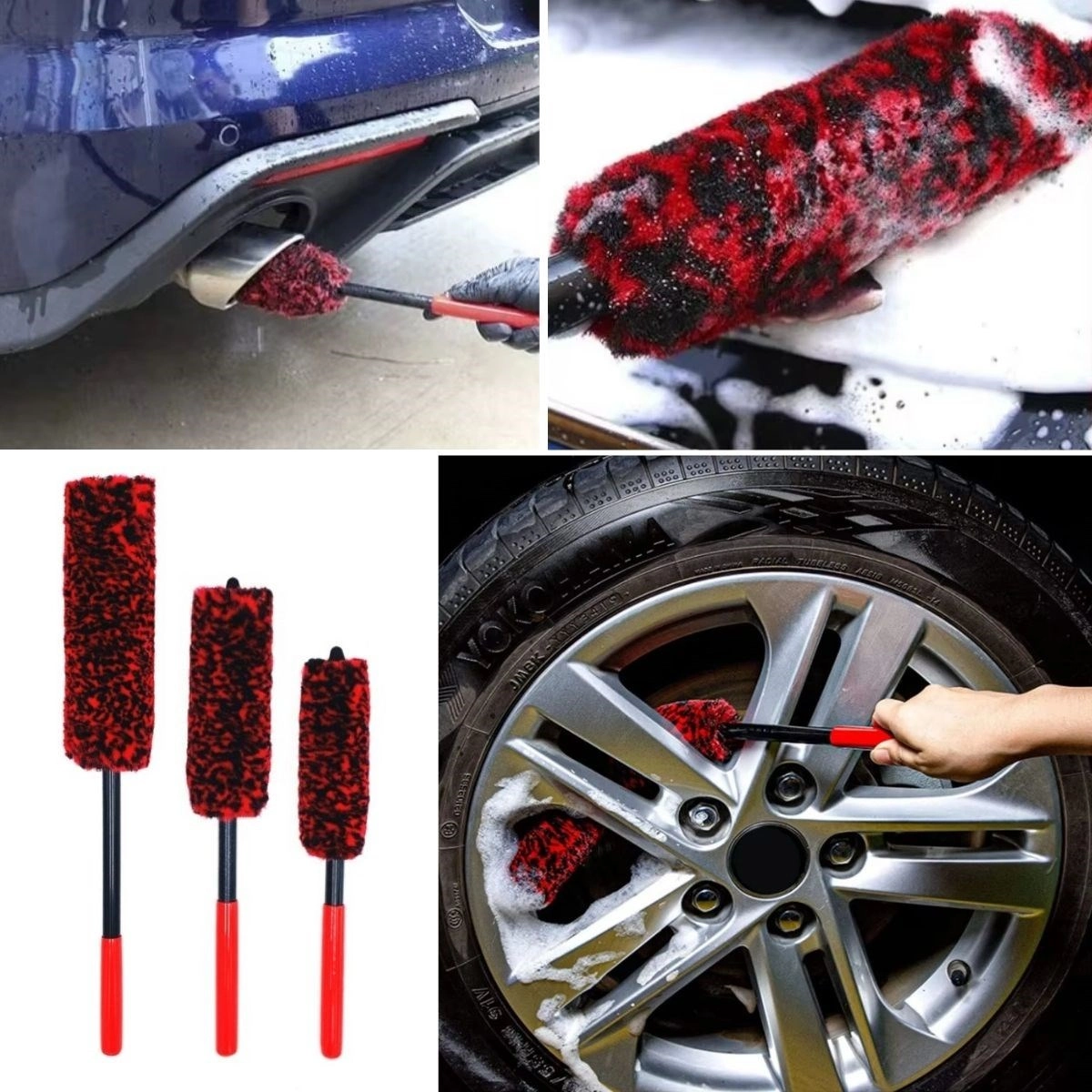 Bükülebilen Peluş Temizlik Fırçası 3'lü Set Oto Jant ve Egzoz