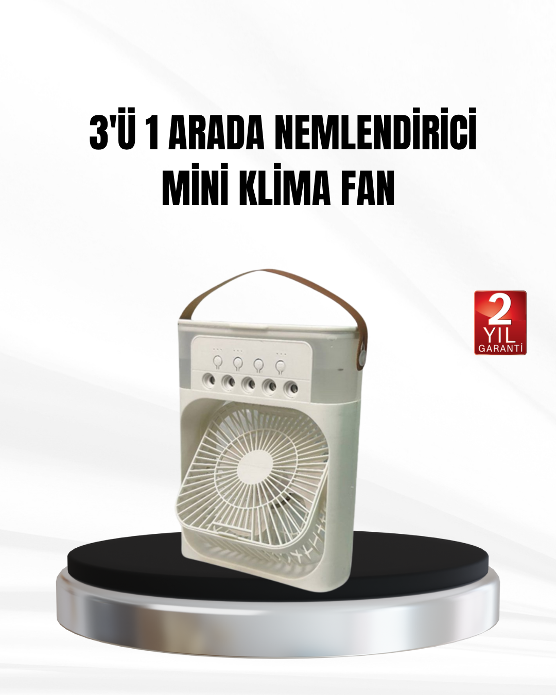 3’ü 1 Arada Mini Klima Fan USB Şarjlı, 7 Renk Gece Lambalı ve Nemlendirici