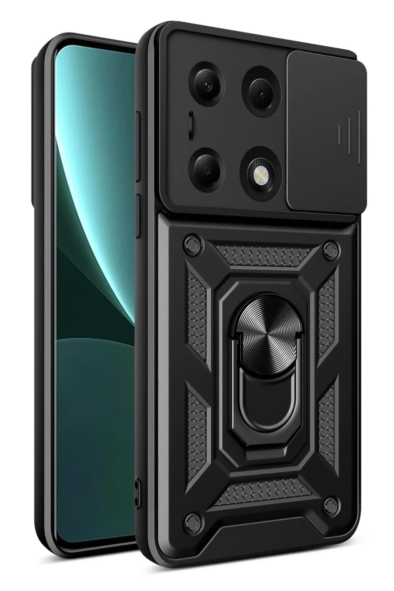 Xiaomi Poco M6 Pro 4G Uyumlu Kılıf Pars Lens Yüzüklü Silikon - Siyah