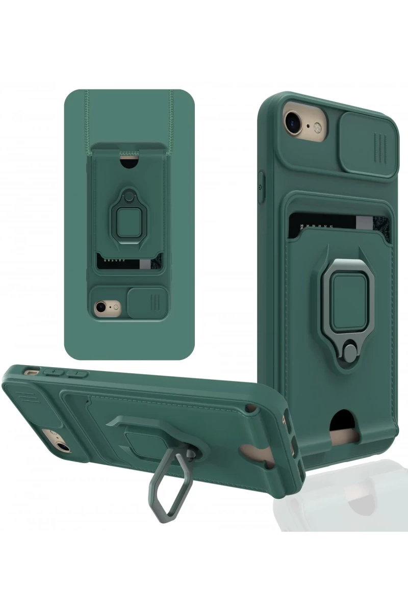 Apple iPhone 7 Uyumlu Kılıf Zuma Kartvizitli Yüzüklü Silikon - Yeşil