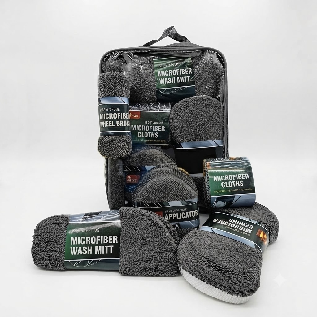 Profesyonel Oto Araç Temizleme Seti Mikrofiber Oto Yıkama Bakım Kiti Gri 9 Parça