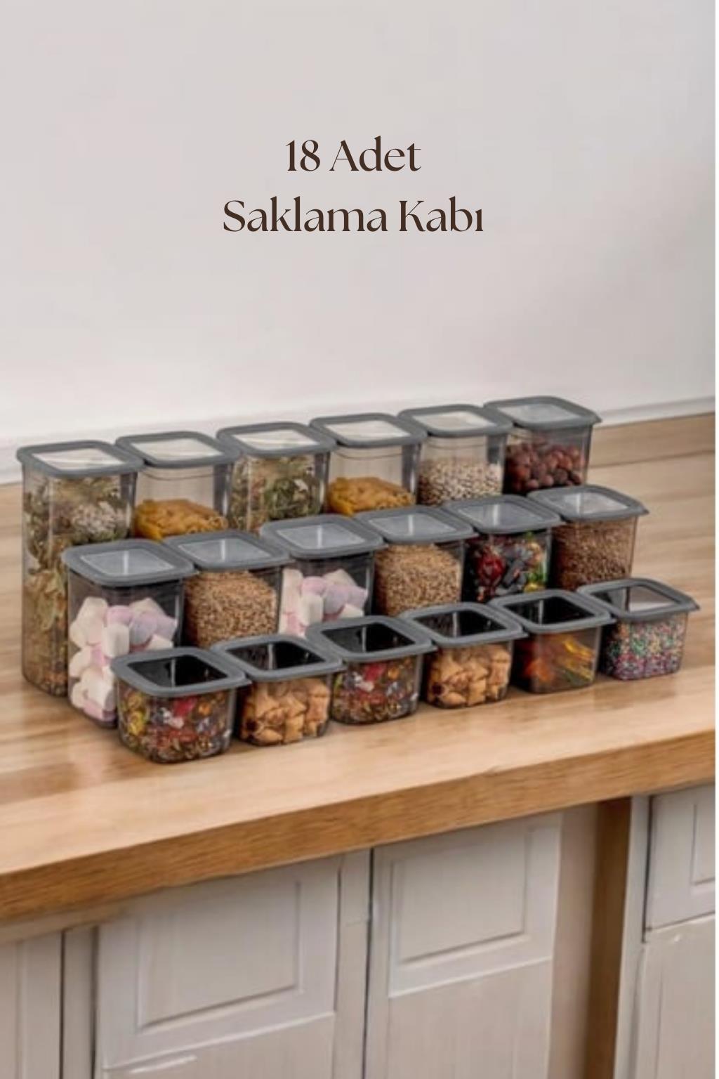 18'li 3 Boy Kavanoz Seti & Saklama Kabı & Erzak Kabı 6x650/1300/1900 Ml (40 Lı Etiket Hediyeli)
