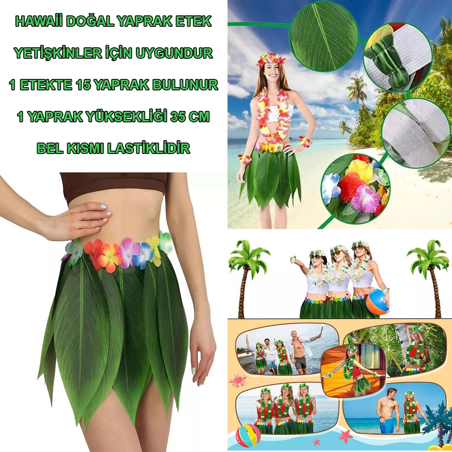 Hawaii Temalı Tropikal Parti Eteği Yetişkin Boy