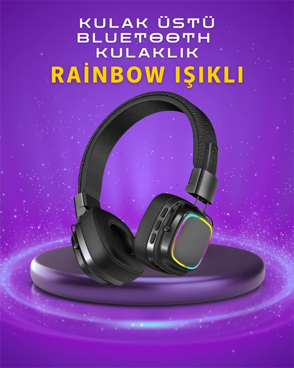 Bluetooth 5.3 Müzik Kulaklığı Renkli Işık Efektli Katlanabilir