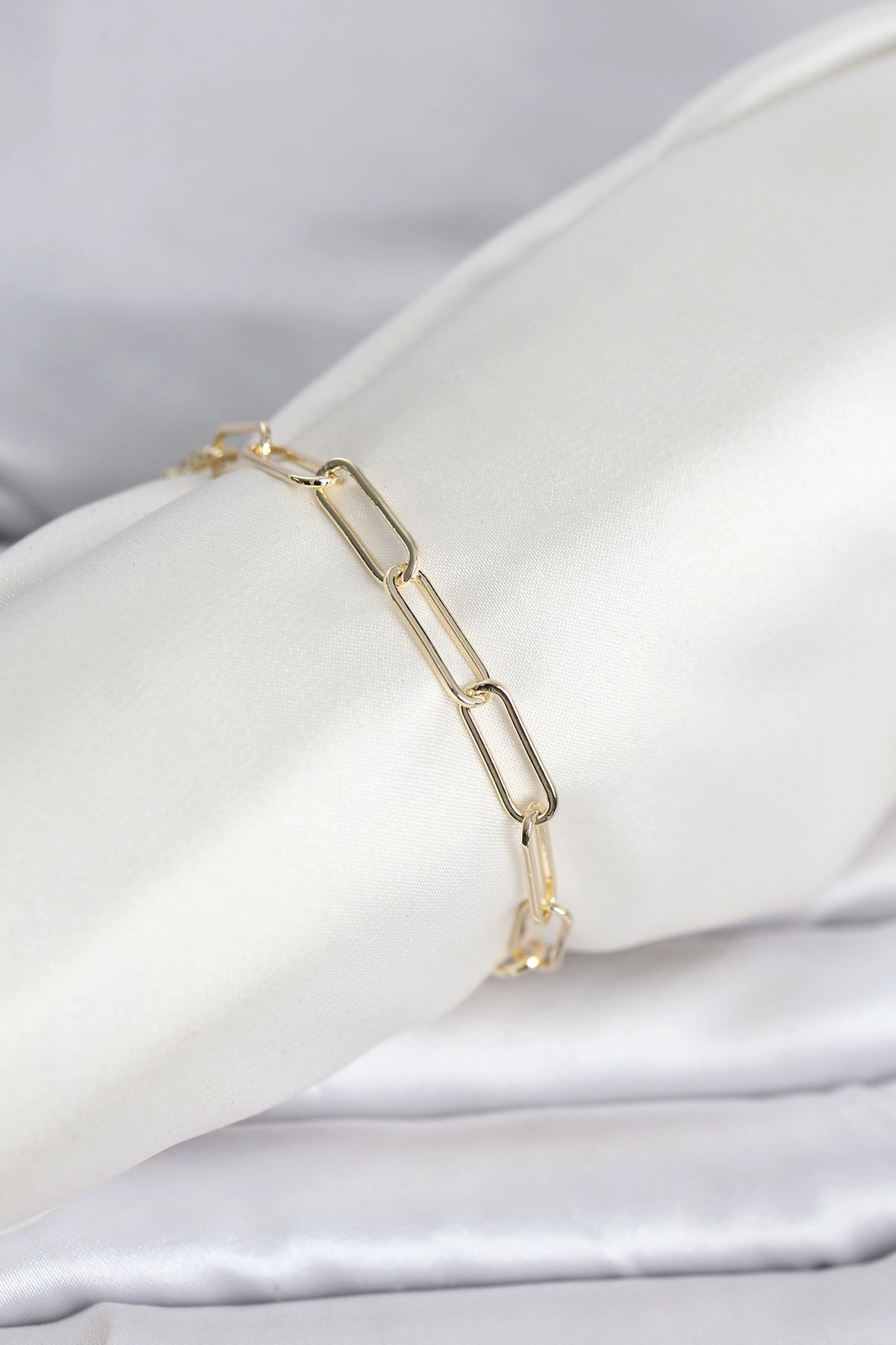 Kalın Altın Renk Ataç Zincir Bileklik 14K Gold