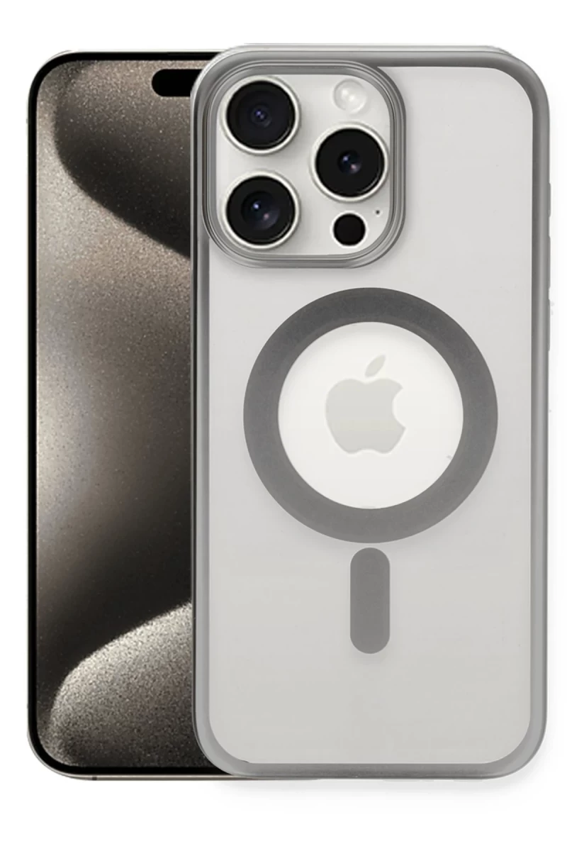 Apple iPhone 15 Pro Max Uyumlu Kılıf Erozi Magsafe Kapak - Gümüş