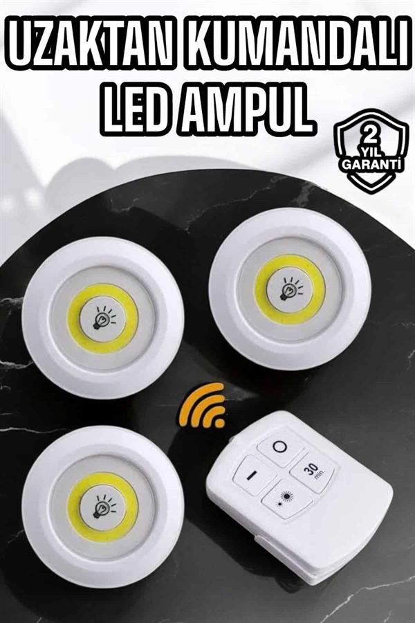Uzaktan Kumandalı LED Ampul Seti 3'lü Pilli Kablosuz