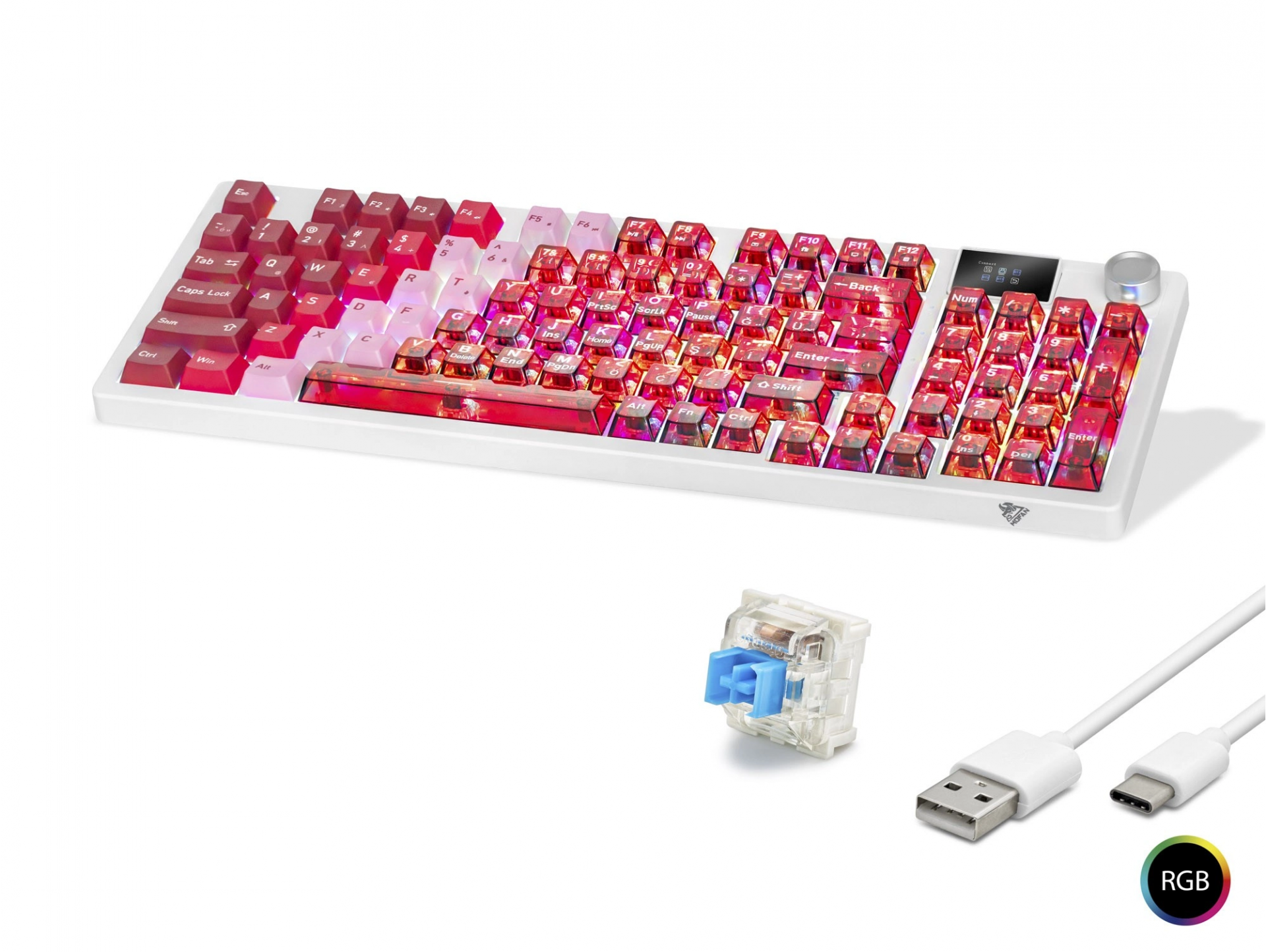 RGB Kablosuz Mekanik Klavye 95 Tuş Kırmızı Beyaz