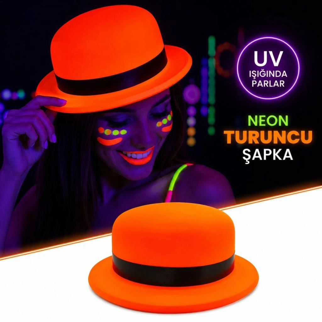 Etkileyici Neon Turuncu UV Parti Şapkası 1 Adet