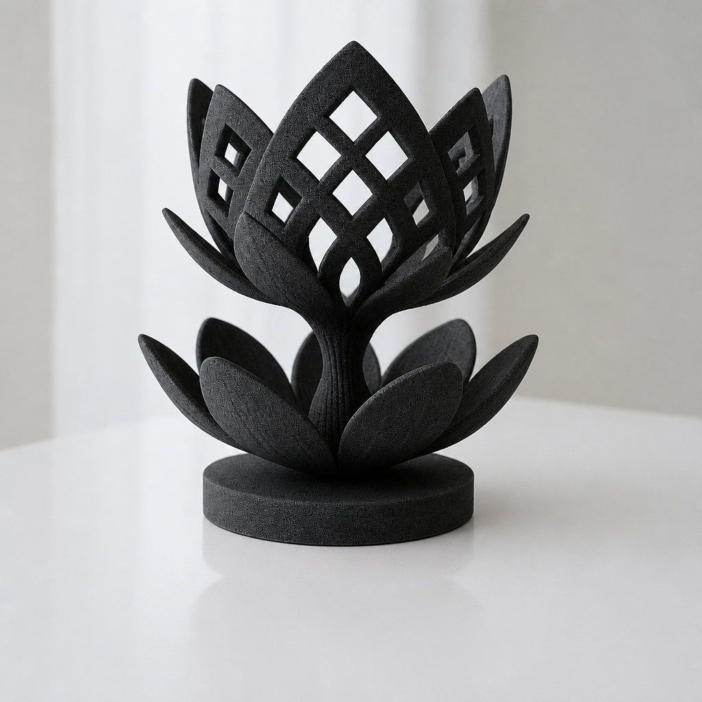 3D Baskı Lotus Çiçeği Mumluk - Dekoratif Tealight Mumluk-Siyah
