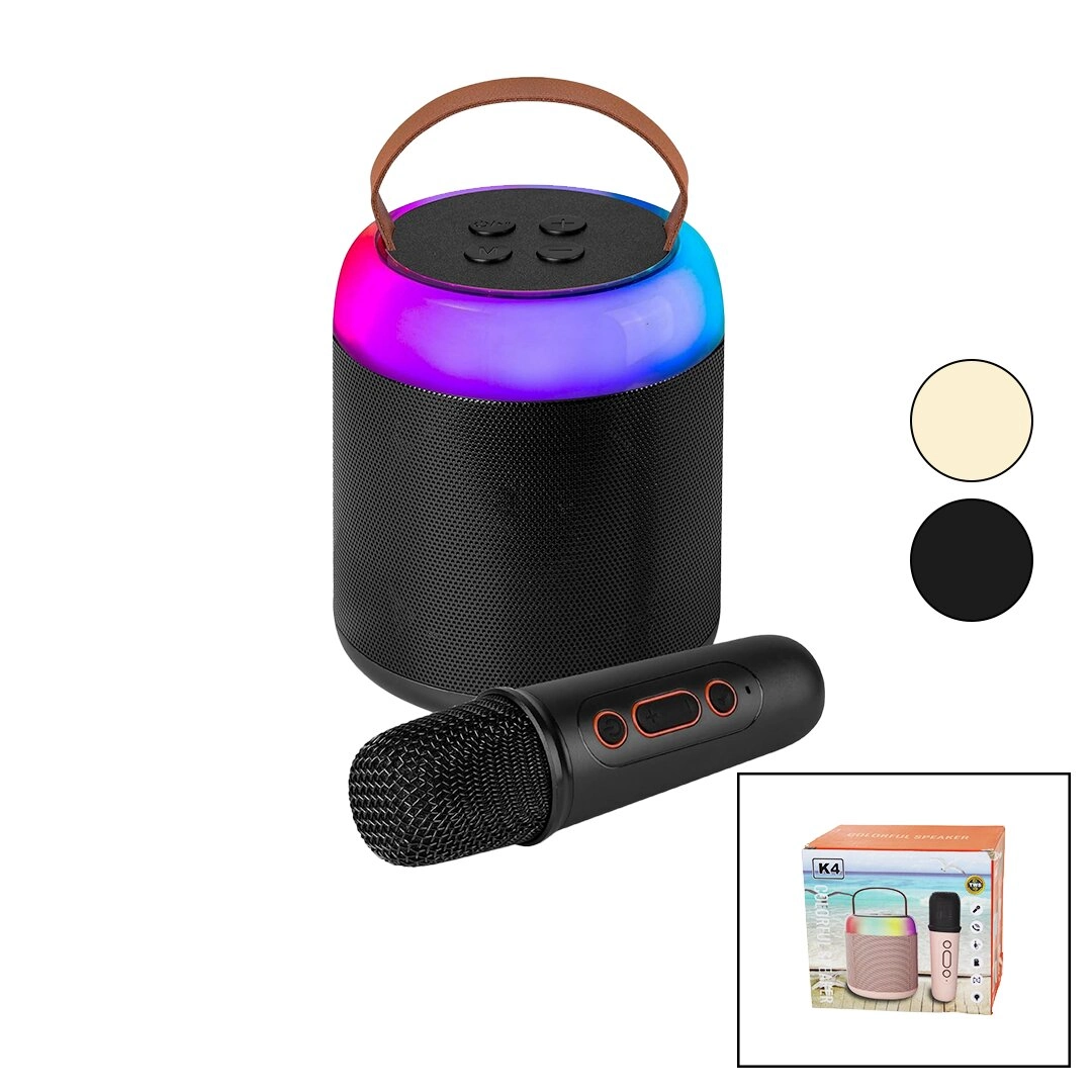 Bluetooth Kablosuz Yuvarlak Mikrofonlu Hoparlör - USB Şarjlı Işıklı