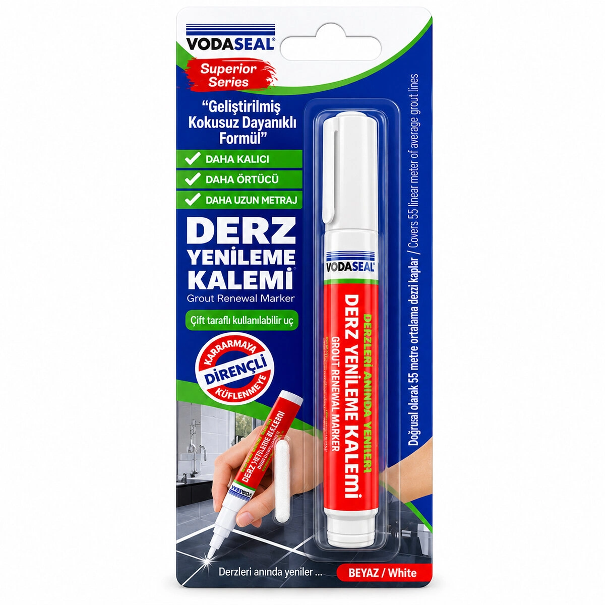 Kokusuz Su Bazlı Derz Kalemi 10'lu Set Beyaz