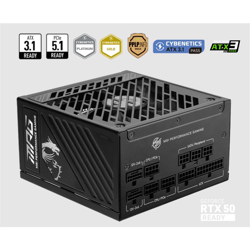 PSU MPG A1250GS PCIE5 1250W 80+ GOLD ATX 3.1 PCIE 5.1 2X 12V-2X6 POWER SUPPLY