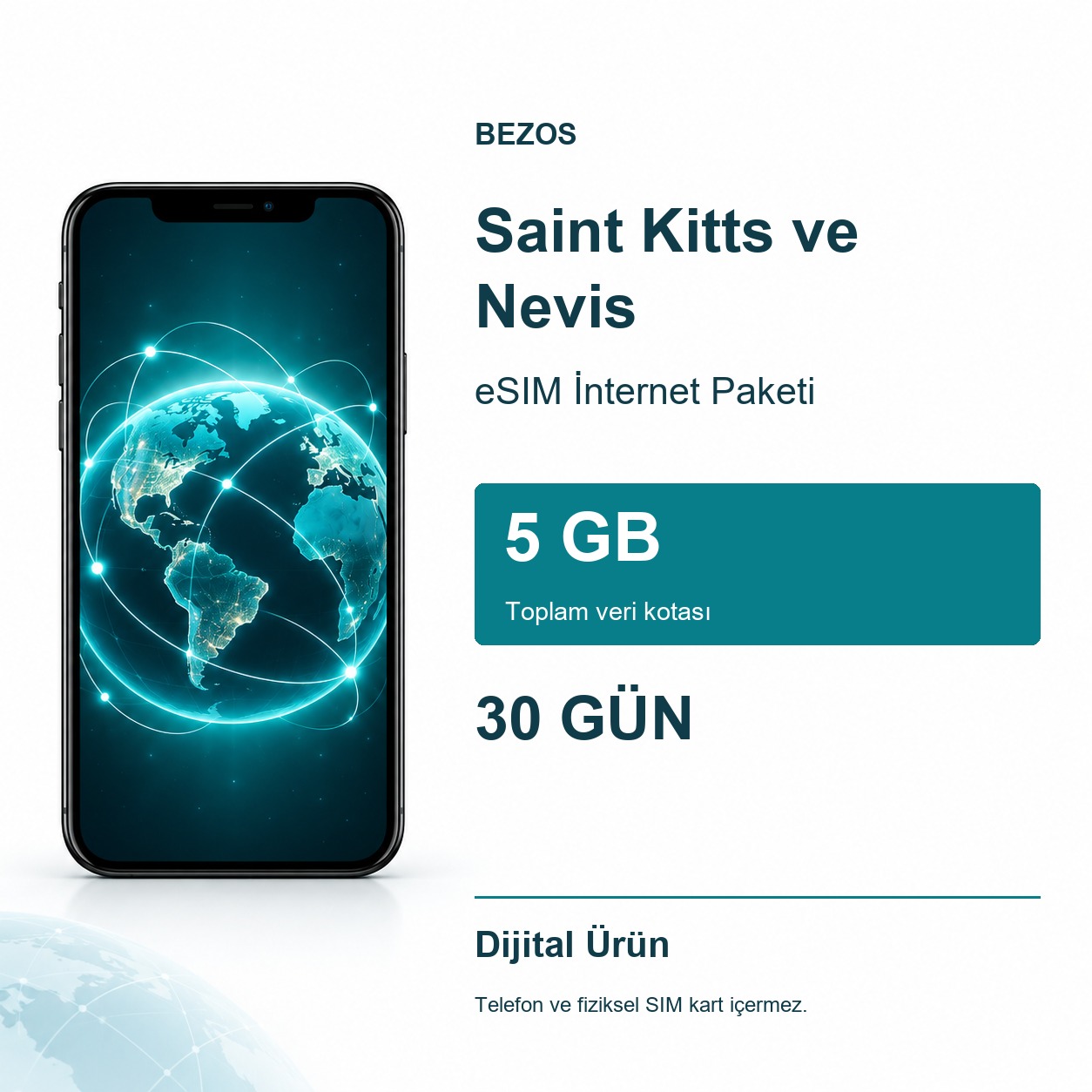 Saint Kitts ve Nevis eSIM İnternet Paketi 5 GB 30 Gün