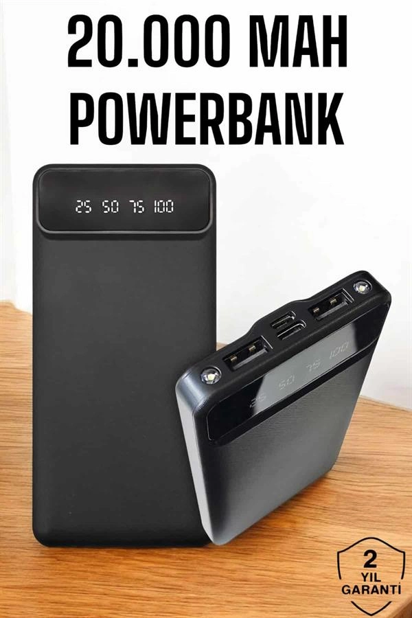 Yeni Nesil 20.000mAh LED Işıklı Powerbank USB Type-C Lightning